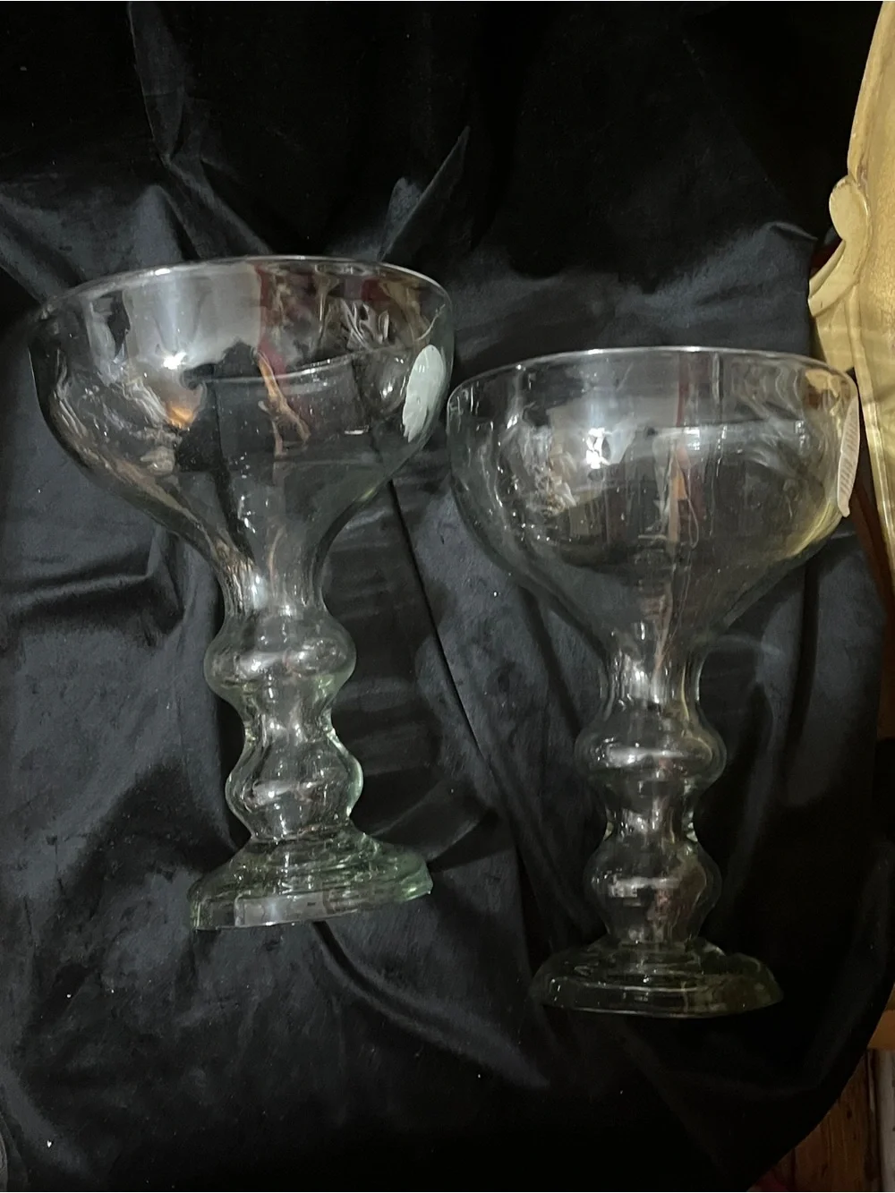 Set of 2 Recycled Glass Pedestal Pillar Candle Holders Clear Footed 3” Candle